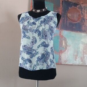 Talbots Blue and White Paisley Print Sleeveless Blouse Size SP
